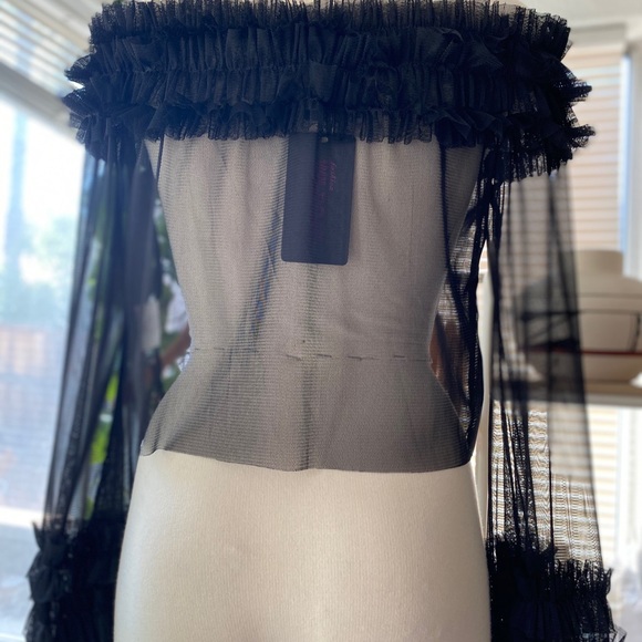 Black Ruffle Off the Shoulder Top - Picture 2 of 4